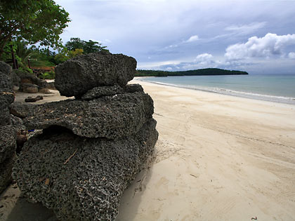 coral rocks in front of Rosal Beach Resort, Gumasa Beach