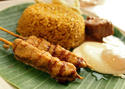 sate ayam with fried rice and egg