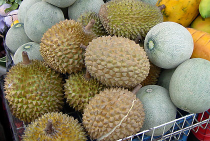 durians at a fruit stall in Bali, Indonesia